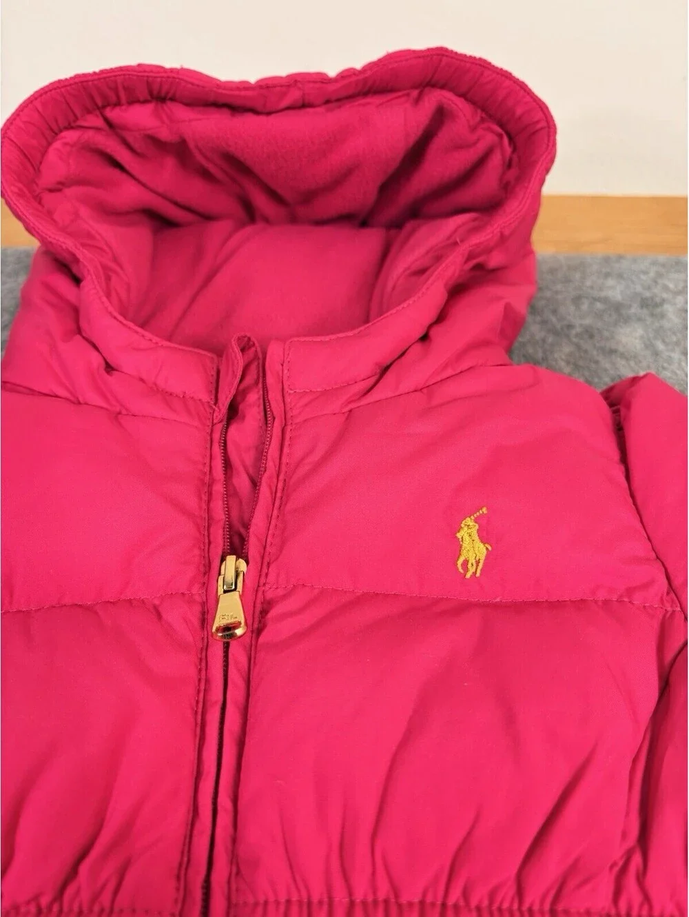 Ralph Lauren Polo Girls Baby Puffer Hooded Peplum Jacket Coat Size 9 Months Pink